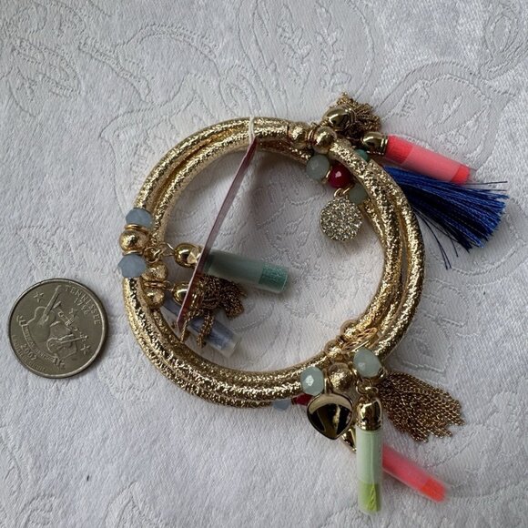 Lilly Pulitzer Gold Bead Tassel Charms 3 PC Set Bracelets NEW in Gift Bag - Picture 5 of 7